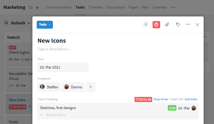 Time tracking in Stackfield